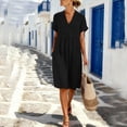 thumbnail image 2 of YuXingFu Wedding Guest Dresses for Women Mid-Length V-Neck Plus Size Womens Dress Short Sleeve with Pocket Casual Summer Black XXXL, 2 of 9