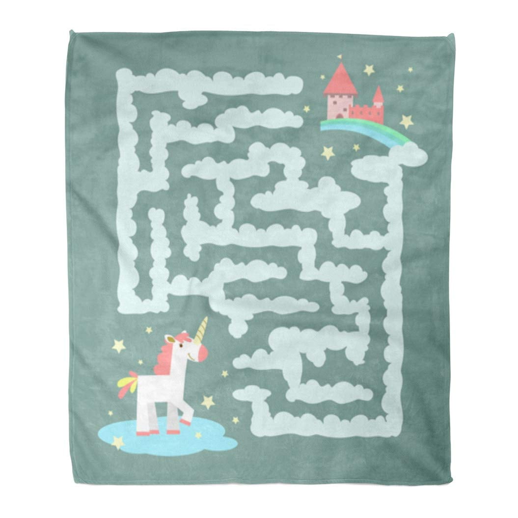 ASHLEIGH Flannel Throw Blanket Puzzle Unicorn in The Labyrinth Maze