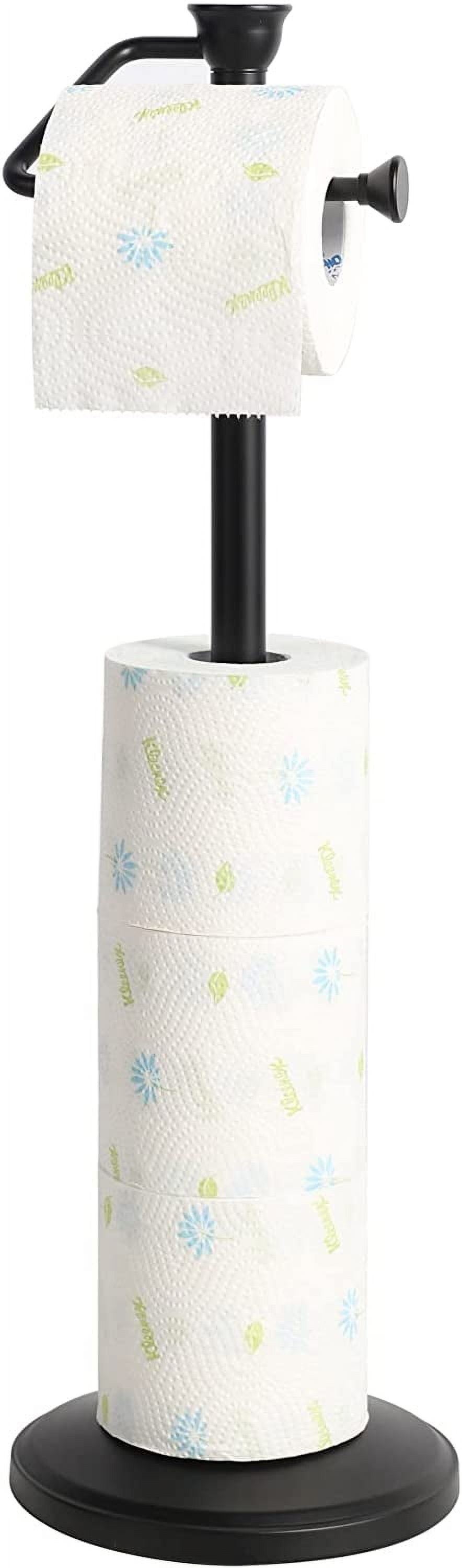 - Free Standing Toilet Paper Holder Stand, Bathroom Toilet Paper Roll Tissue Rolls Holder Storage Stand with Heavy Weighted Base for Regular & Jumbo Rolls, Brushed Nickel