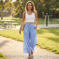 thumbnail image 3 of Resicozy Cropped Lace Hem Leg Pants for Women Polka Dot Summer High Waist Balloon Lightweight Beach Trousers with Pockets Light Blue XL, 3 of 6