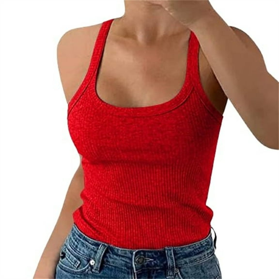 GILIGEGE Tank Top for Women Slim Fit 2025 Women Plus Size Fashion Sleeveless Tops Slim Fit Vest Summertank Top Casual Tops Red L