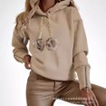 thumbnail image 4 of Sudadera con capucha de manga larga con cremallera y decoración de pompones para mujer, sudadera de color liso para otoño e invierno, 4 of 5