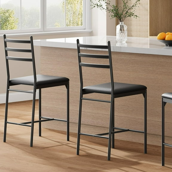 Bar Stools, Faux Leather Bar Chair with Back, Thick Cushion, Upholstered Counter Height Bar Stools with Footrest for Kitchen Island, Counter Bar
