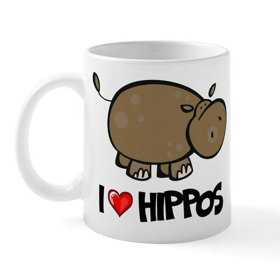 CafePress - I Love Hippo Mug - 11 oz Ceramic Mug - Novelty Coffee Tea Cup