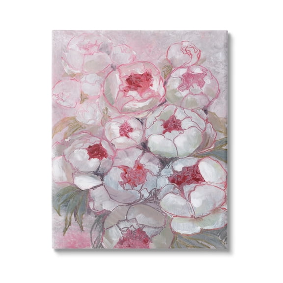 Stupell Pink Outline Peony Blooms Abstract Botanical & Floral Painting Gallery Wrapped Canvas Print Wall Art