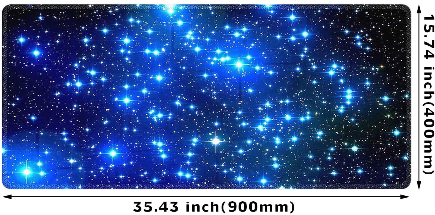 Extra Large Extended Gaming Desk Mat Non-Slip Rubber Pads Stitched Edges Mouse Pad 35.4 x 15.7 inch - Galaxy Stars