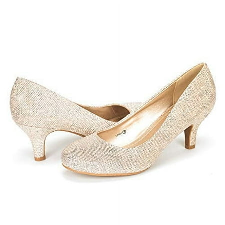 

Dream Pairs Women s Bridal Wedding Party Low Heel Pump Shoes Luvly Gold Size 6