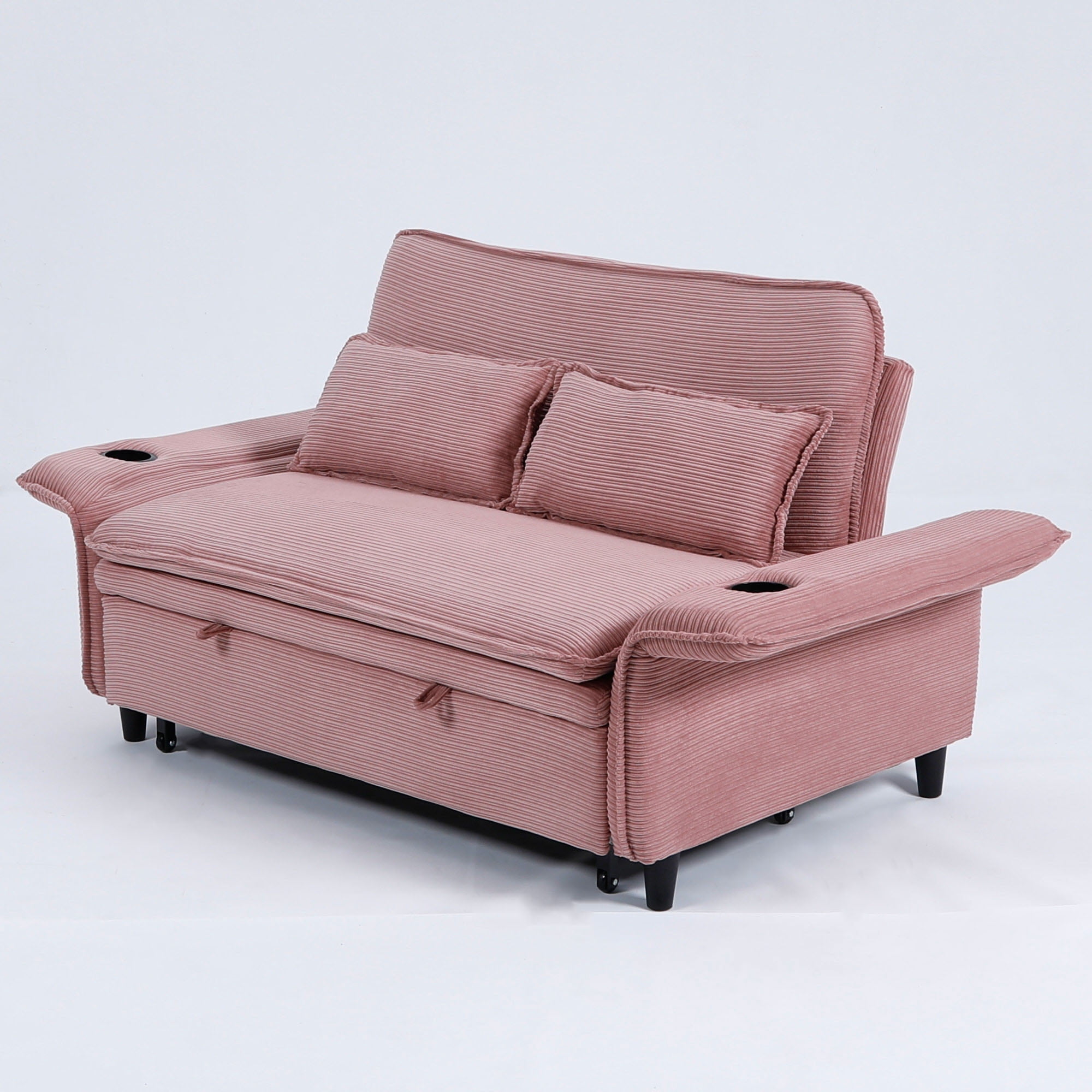 Miniyam 66" Pink Multi-Functional Sofa Bed, Couch for Living Rooms, 2 Seats Sofa with Adjustable Armrests & Backrests