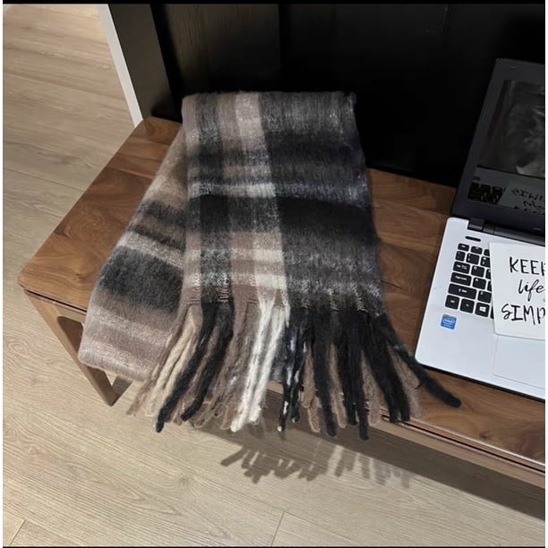 Zhuge Bufandas de moda para mujer, chal largo, bufanda de invierno gruesa y cálida de punto grande a cuadros, café B