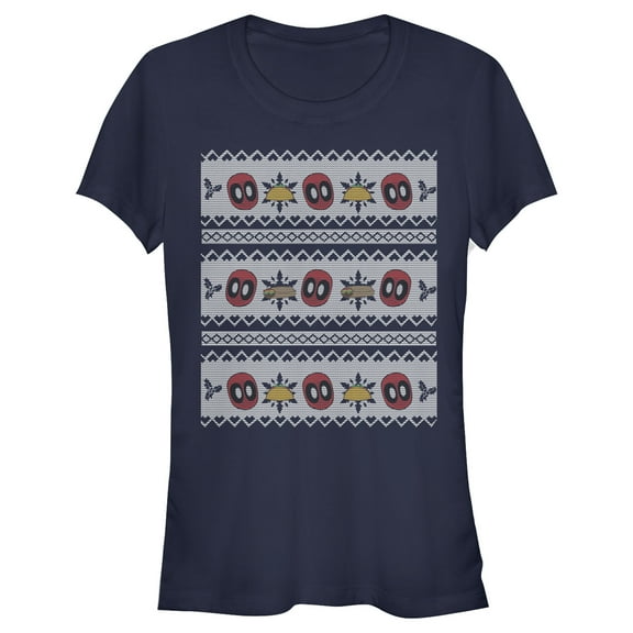 Junior's Marvel Ugly Christmas Deadpool Taco  Graphic Tee Navy Blue Large