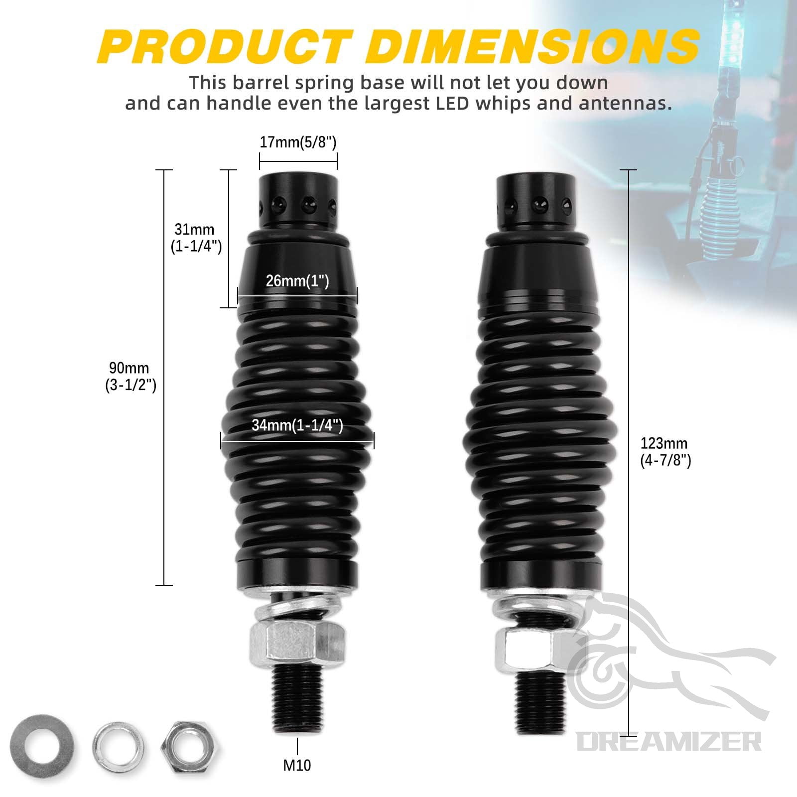Whip Lights Spring Mounting Base LED Whips Spring Base Quick Release ATV Whip Spring for UTV ATV Boat Offroad Side-by-Side Compatible with Polaris RZR Can-Am Maverick X3 Sportsman, 2pc