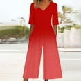 thumbnail image 2 of ABATAB Womens Summer Jumpsuits V Neck Half Sleeve Dressy Rompers Casual Gradient One Piece Wide Leg Outfits with Pockets, 2 of 5