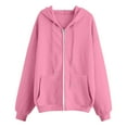 thumbnail image 3 of LowProfile Womens Sweatshirts Winter Fall Clothes Long Sleeve Hoodies Oversized Pocket Drawstring Zipper Track Solid Sweaters Outfits Casual Tops Pink XL, 3 of 4