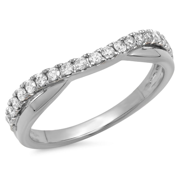 0.30 Carat (ctw) 14K White Gold Round Cut White Diamond Ladies Anniversary Wedding Guard Contour Band 1/3 CT