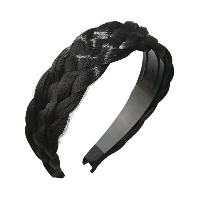Diadema trenzada para el cabello, accesorio para el cabello, banda para el cabello trenzada ancha y gruesa Negro