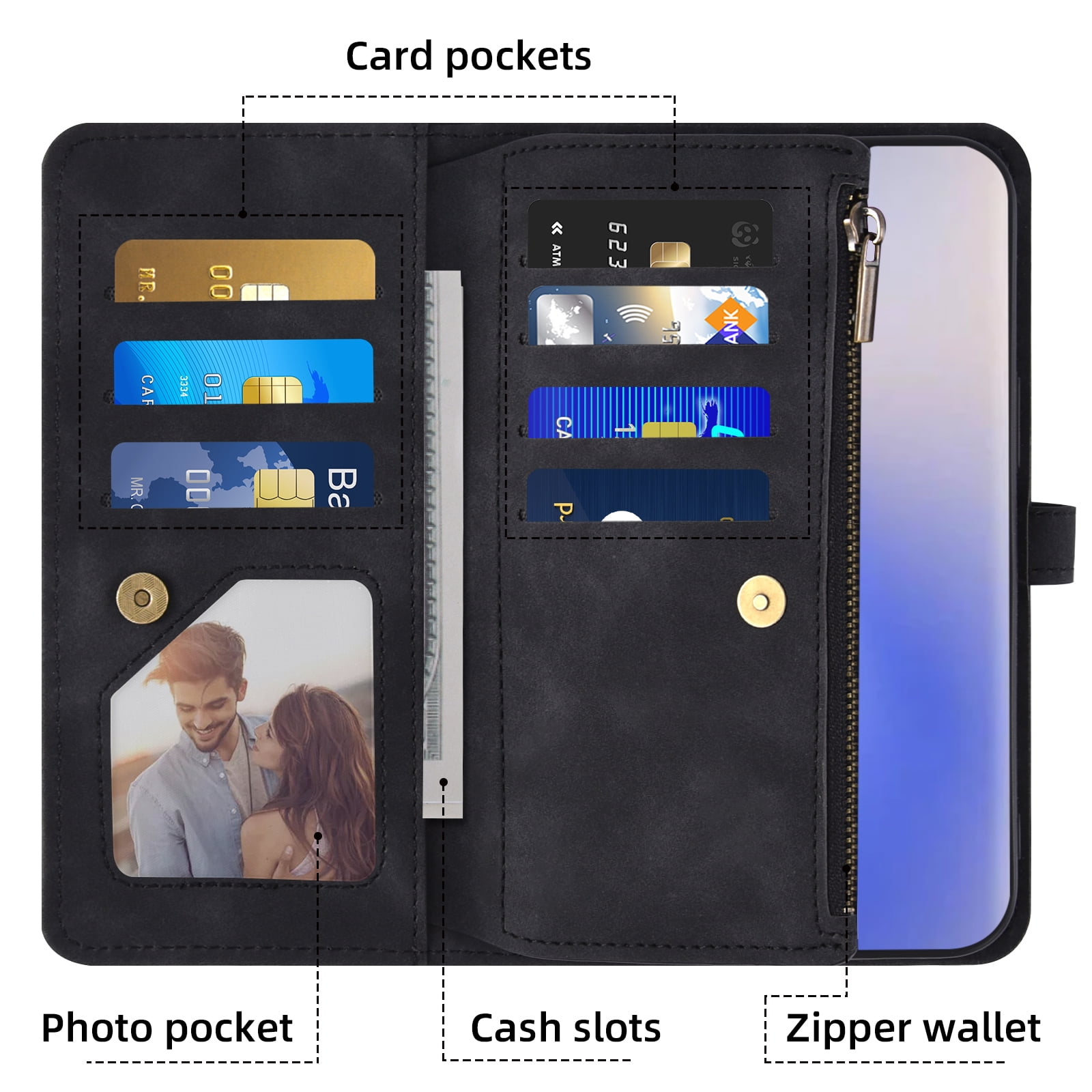 Asuwish Phone Case for Samsung Galaxy Note 20 5G Wallet Cover With Tempered Glass Screen Protector Crossbody Wrist Strap Flip Pattern Zipper Card Holder Cell Note20 Notes 20s Twenty Not S20 Men Black