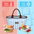 thumbnail image 6 of Tirrinia Adult Kid Lunch Bags, Women Men Large Oxford Lunchbox for Office, Beach, Picnic, School, Cute Soft Lunch Bag Tote, 10 Soda Cans Capacity，Blue Strip, 6 of 8