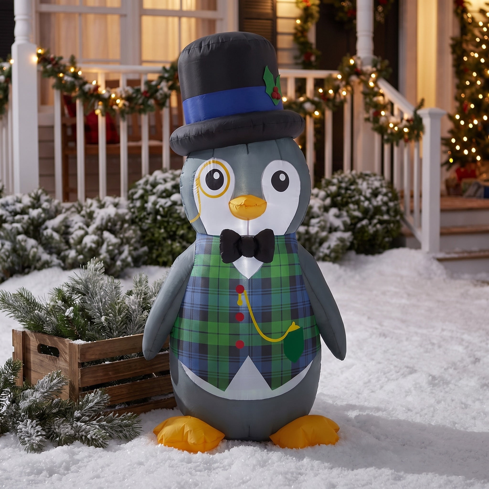 Multicolor Monocle Penguin Christmas Airblown Yard Inflatable, 4', by Holiday Time