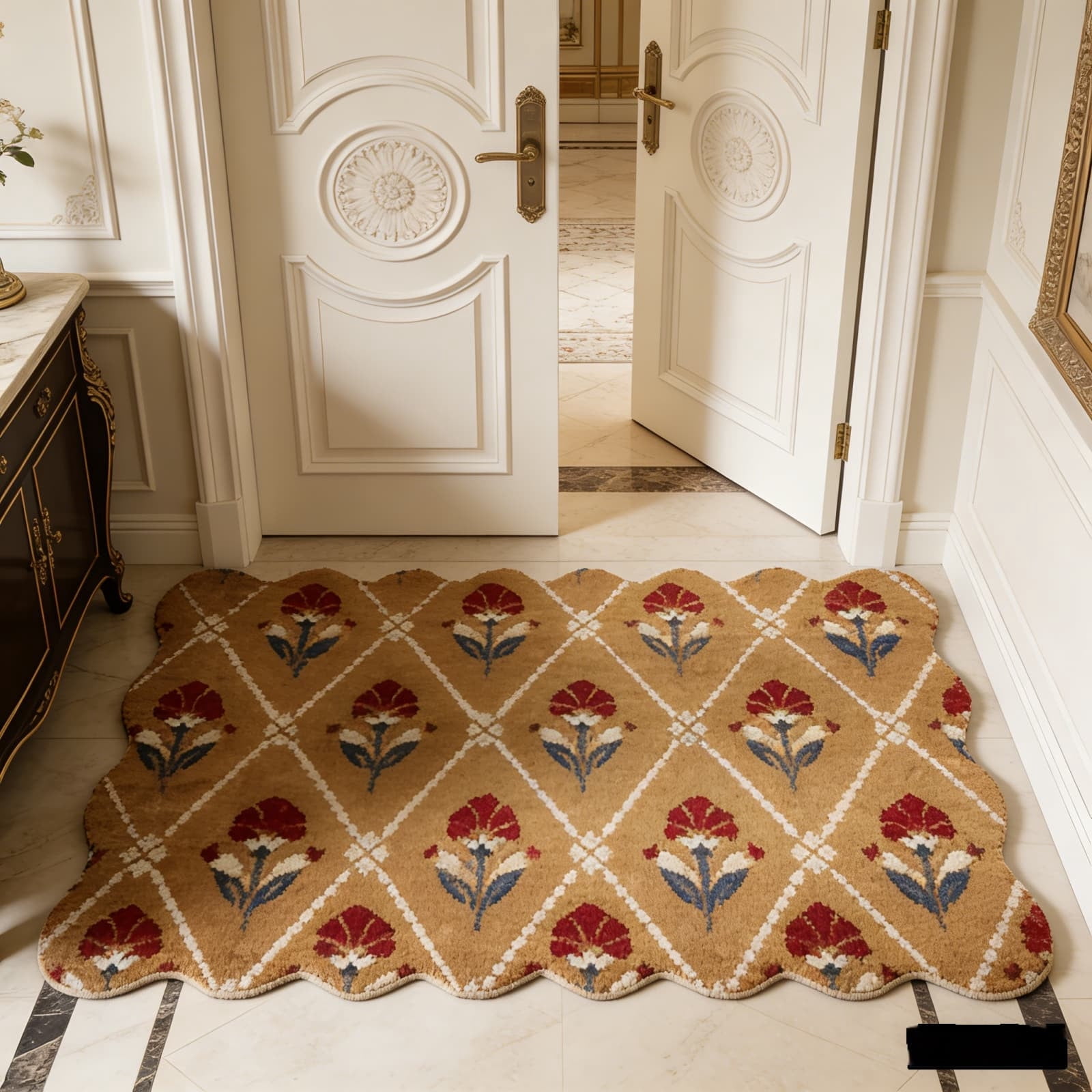 Bxaolu Front Door Mat, Low Profile Doormat, Fade Resistant, Easy to Clean, for Indoor and Outdoor Entrances, Patio Porch or Entryway, Brown (47.2x29.5 Inch, Floral)