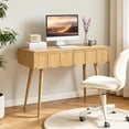 thumbnail image 3 of WIRRYTOR 39" Mid-Century Modern Home Office Writing Desk with 2 Scalloped Drawers, Small Computer Desk Vanity Table with Curved Edges, Natural, 3 of 10