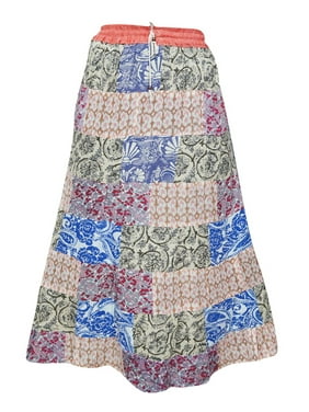 Mogul Women's Vintage Patchwork Skirts Floral Print Peasant Long Skirts