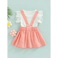 thumbnail image 4 of 2 Pcs Kids Girl Ribbed Short Sleeve Tops + Suspender Pleated Skirt, Lace Flower Patchwork Sweet Summer Clothing, 4 of 7