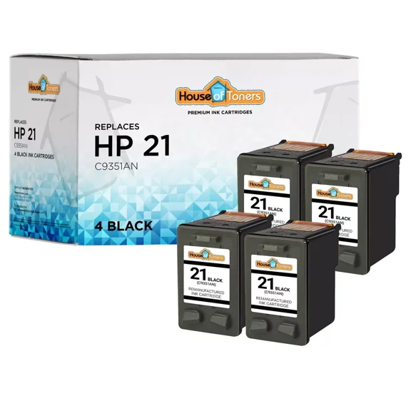 4 PACK for 21 Black Ink Cartridges for Deskjet Officejet FAX PSC Series