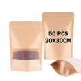 thumbnail image 1 of (20 x 30)50pcs Kraft Paper Bag With Window, Waterproof And Moisture-proof, Reusable, Suitable For Dried Fruit Coffee Tea, 1 of 5