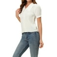thumbnail image 4 of MODA NOVA Juniors Peter Pan Collar Puff Short Sleeve Button Chambray Shirt White XS, 4 of 6