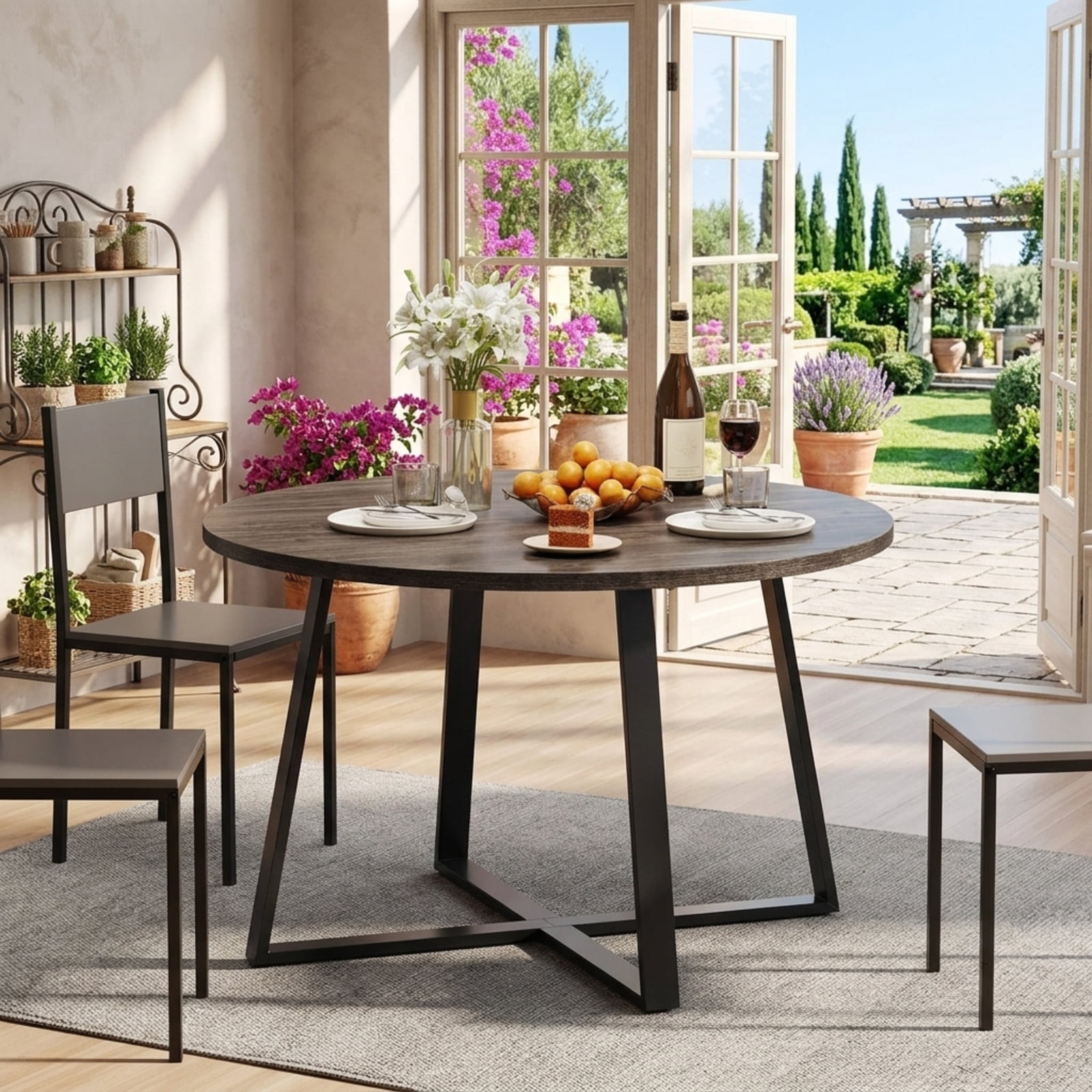 Furnibear 47 Inch Round Dining Table with Stable X Shaped Base and Thickened Top