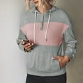 thumbnail image 4 of Womens Colorblock Hoodies Drawstring Button Hooded Sweatshirts Sports Casual Hoody Pullover Tops with Pocket (L, Gray), 4 of 7