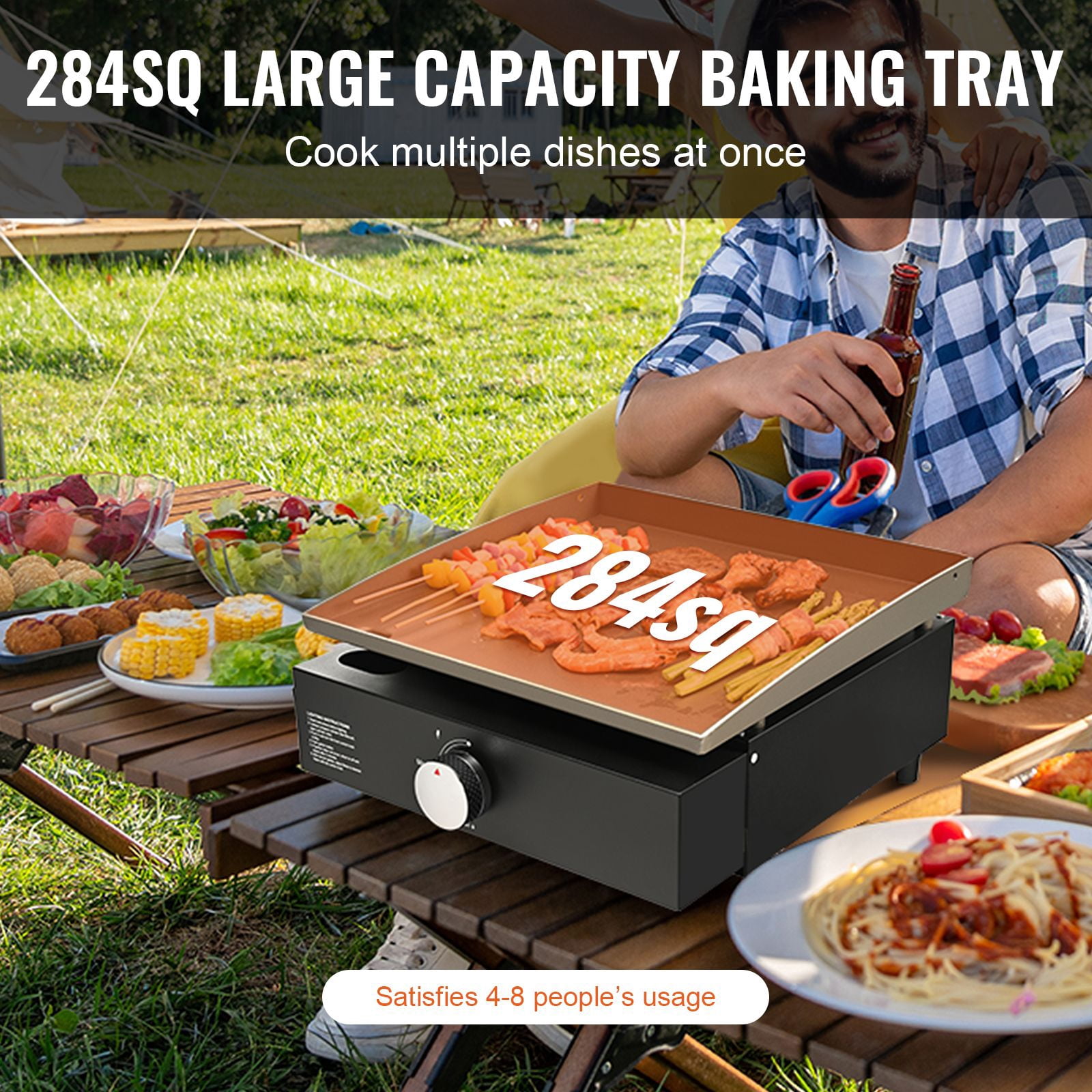 Heavy Duty 2-Burner Flat Top Grill,22,000 BTU Commercial Griddle with Non-Stick Coating,Portable Gas Griddle for Outdoor Cooking&Restaurant Use-16.9"Steel Plate