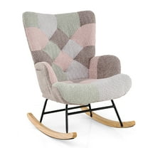 Gymax Nursery Rocking Chair Upholstered Boucle Fabric Nursing Armchair w/ Ergonomic Armrests