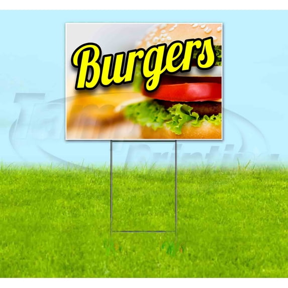 Burgers (18" x 24") Yard Sign, Includes Metal Step Stake