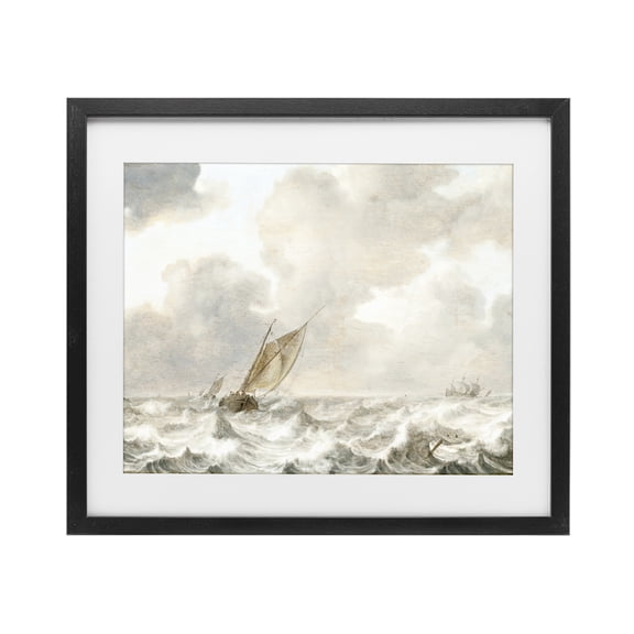 Stupell Industries Coastal Vintage Stormy Seas Black Framed Print Under Glass, 16 x 13, by Leah Straatsma