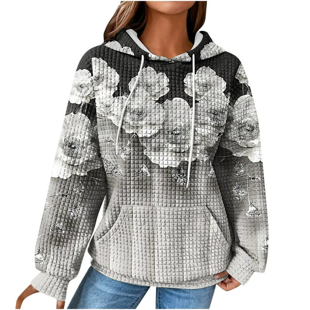 Pisexur Veste pour Femmes avec Capuche Trench-Coats Sweat à Capuche Vestes d'Automne Femmes Décontractées Manches Longues Col Rond Chandails en Molleton Hauts Blouse Chandail à Capuchon Simple