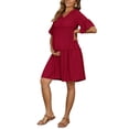 thumbnail image 4 of INSPIRE CHIC Women's Mother's Days Maternity Dress Bohemian Tiered Ruffled Bell Sleeve Casual V Neck Boho Pregnancy Dresses XL Red, 4 of 6
