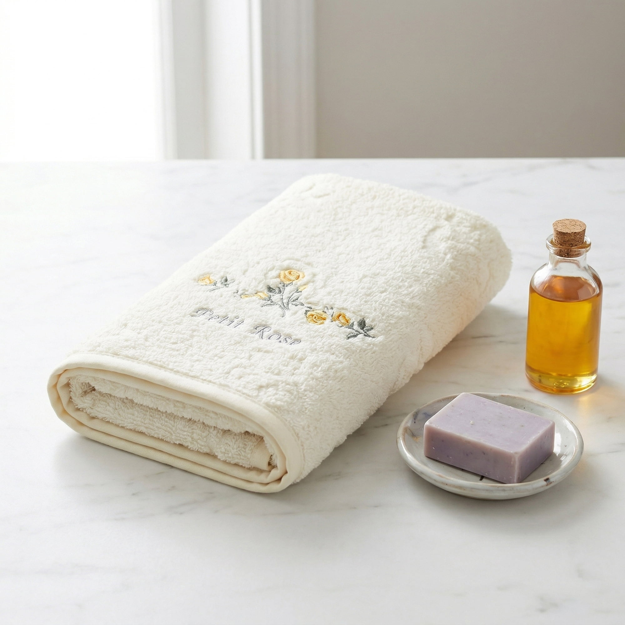 Unique Bargains Cotton Embroidered Floral Hand Towels Yellow 29" x 13"
