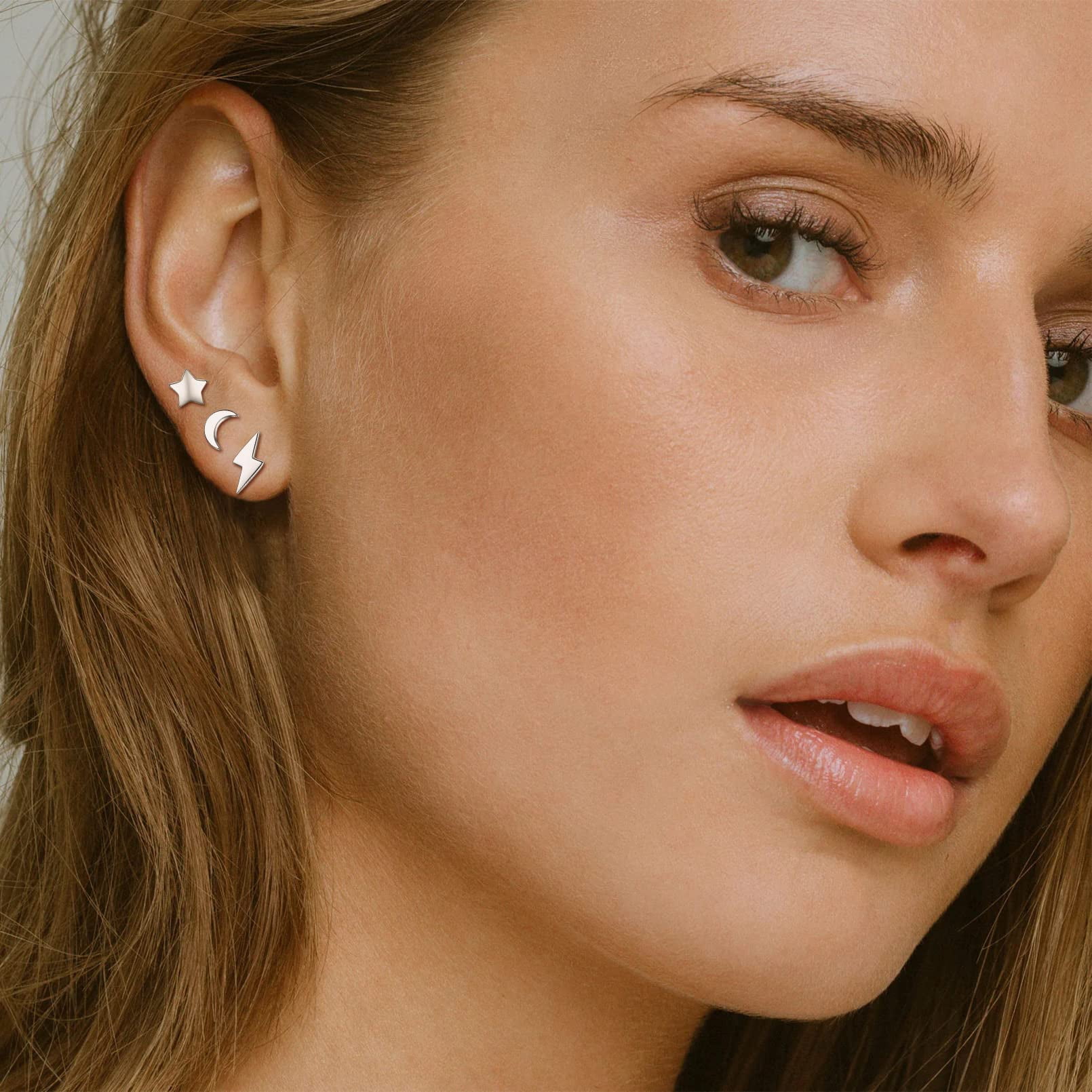 ChicSilver 925 Sterling Silver Earrings Crescent Moon Earrings Stud Earrings for Sensitive Ears Birthday Christmas Gift