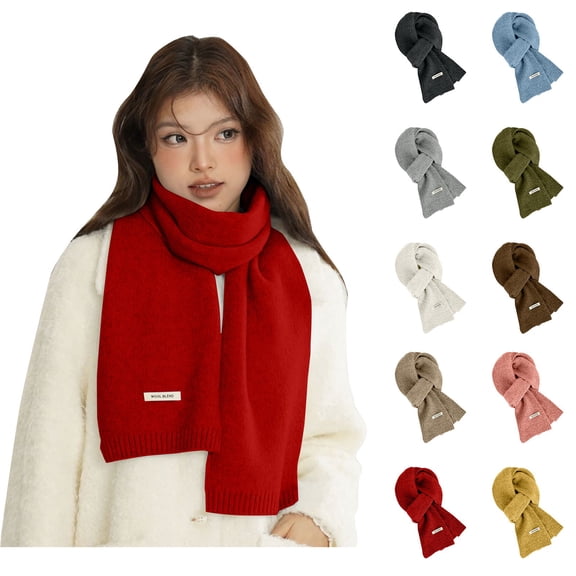 Unisex Soft Knitted Wool Scarf Warm Solid Color Wrap for Fall Winter Season