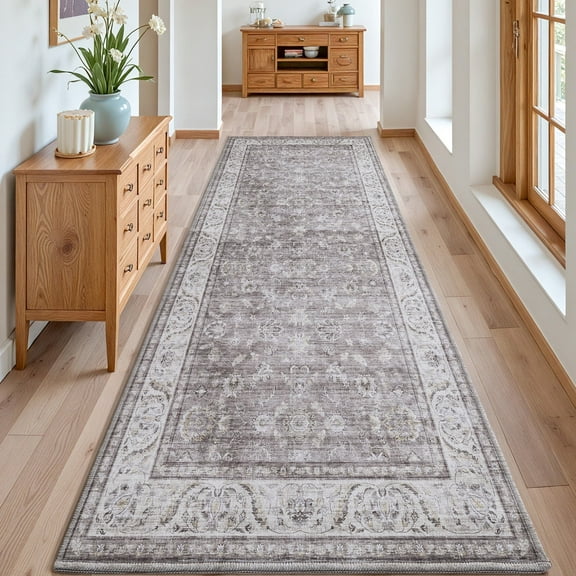 PABUBE Vintage Runner Rug, Non Slip Machine Washable Fade Resistan, 3'x7'