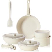 12 pcs Pots and Pans Set, Nonstick Kitchen Induction Cookware Suit with Detachable Handle, Dishwasher Oven Safe, Milky