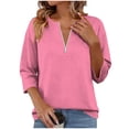 thumbnail image 3 of BRGZLK Women's 3/4 Sleeve T Shirts Summer V Neck Fashion Elastic Zipper Solid Color Top Casual Basic Tees Shirt Tunic Blouses, 3 of 6