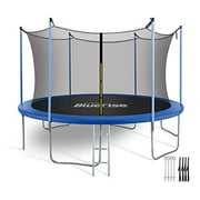 Bluerise Easy to Assemble 12FT Kids Trampoline with Enclosure Basketball Hoop Net Trampoline for Kids Trampoline Park Safety Pad Toddler Trampolines
