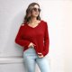 thumbnail image 5 of Suéter Informal de Punto Grueso con Cuello en V y Larga para Mujer con Hombros Descubiertos Rojo L, 5 of 8