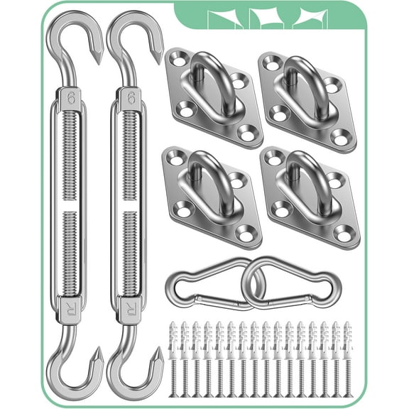 Sun Shade Sail Hardware Kit: Triangle Rectangle Shade Sail Hardware Kit Heavy Duty, M6 Turnbuckles for Shade Sail Pad Eye Sun Shade Hooks, Garden Sun Shade Sail Canopy Hardware Installation Kit B