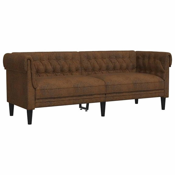 Pemberly Row Modern Fabric Polyester Chesterfield Sofa in Brown