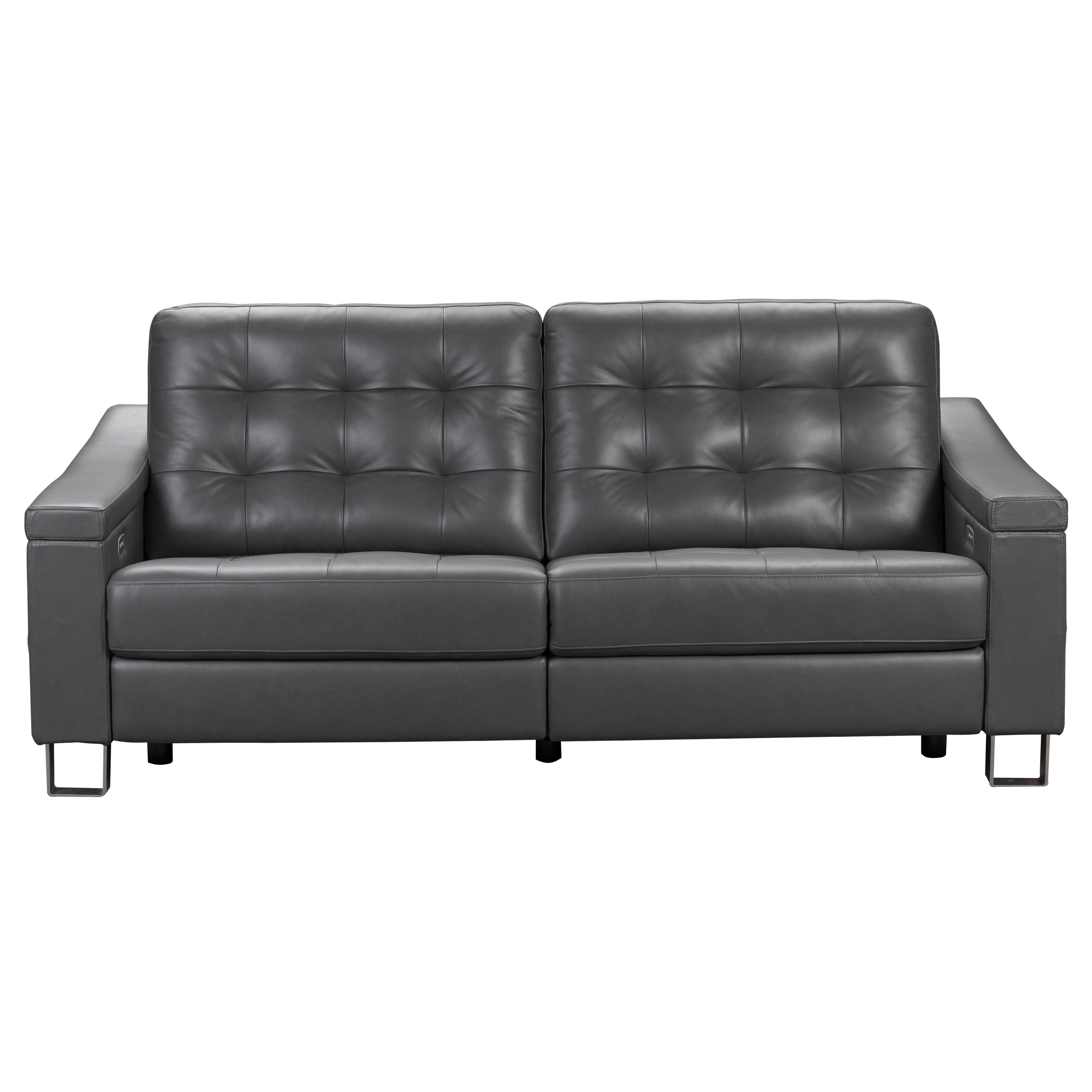 Home Meridian Parker Tufted Leather Power Reclining Sofa in Storm Gray