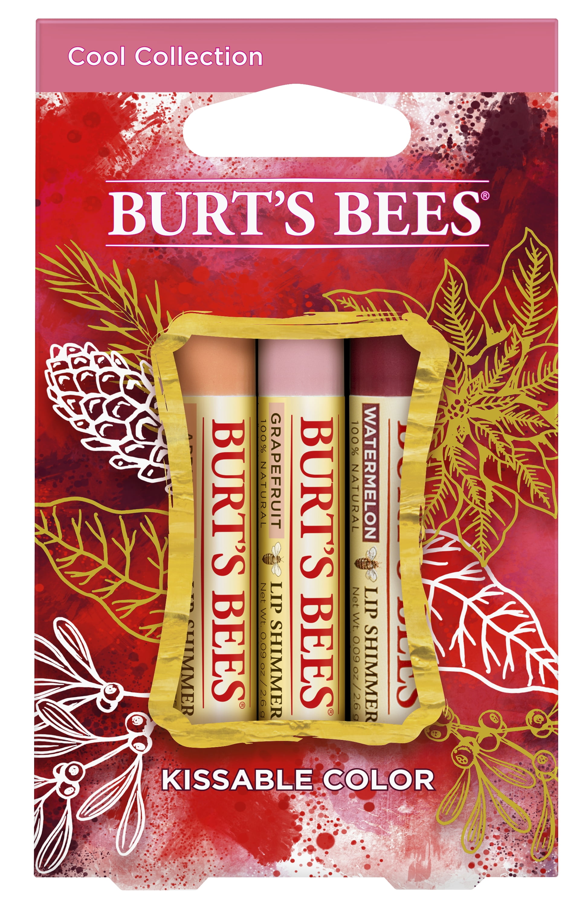 Burt's Bees Kissable Color Holiday Gift Set, 3 Lip Shimmers in Gift Box
