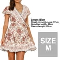 thumbnail image 3 of Vestido corto playero de verano con escote en V, estampado floral bohemio, volantes y vuelo para mujer, talla mediana, 3 of 5
